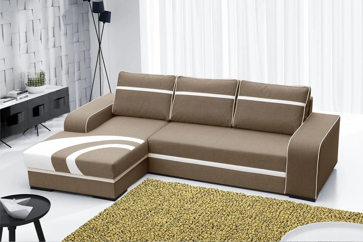 SOFÁ CAMA CON ARCÓN 285 CM X 165 FLORES BEIGE TELA/BLANCO POLIPIEL