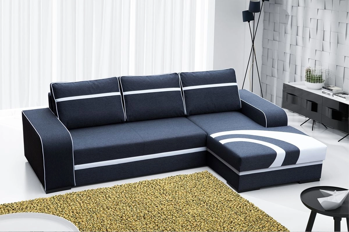 SOFÁ CAMA CON ARCÓN 285 CM X 165 CM FLORES NEGRO TELA/BLANCO POLIPIEL