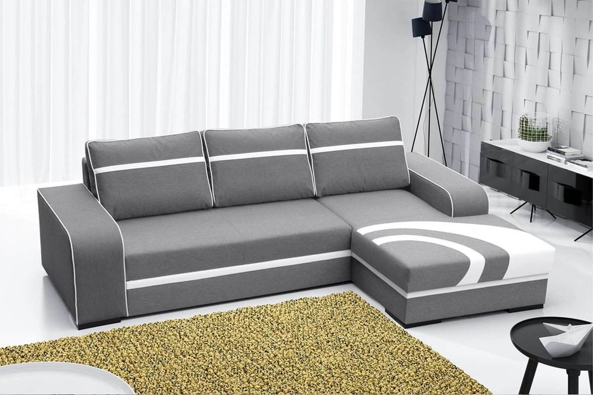 SOFÁ CAMA CON ARCÓN 285 CM X 165 CM FLORES GRIS CLARO TELA/BLANCO POLIPIEL