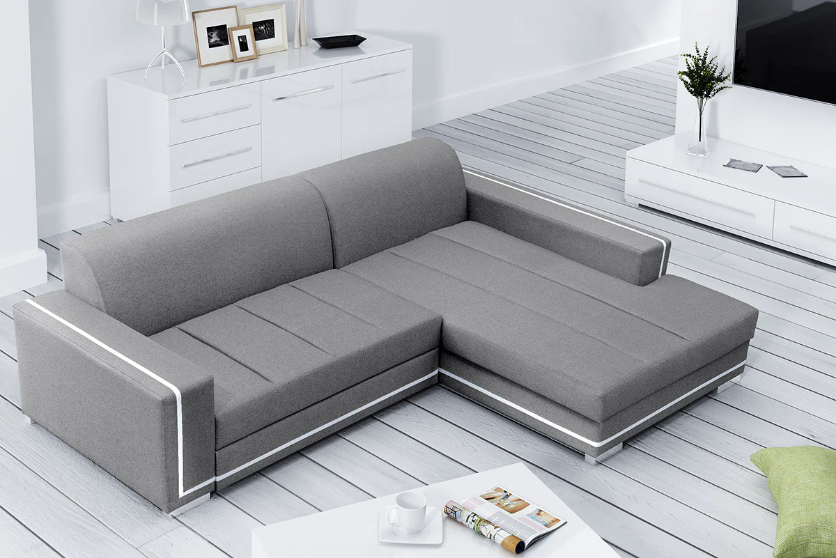 SOFÁ CAMA CON ARCÓN 260 CM X 177 CM MARTIN GRIS CLARO TELA/BLANCO POLIPIEL