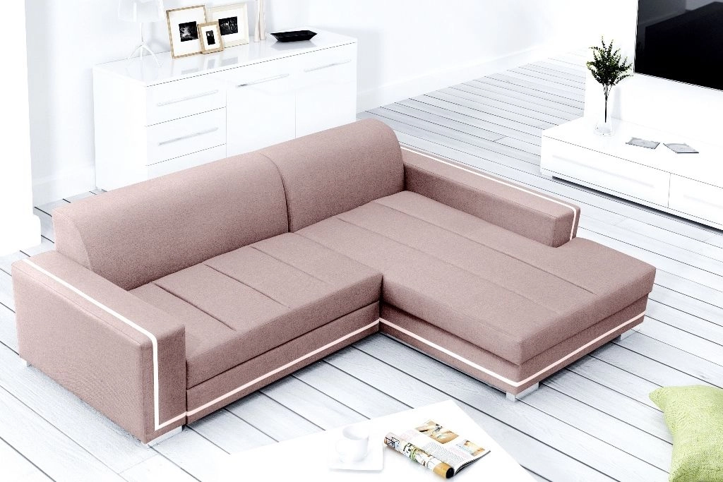 SOFÁ CAMA CON ARCÓN 260 CM X 177 CM MARTIN ROSA TELA/BLANCO POLIPIEL