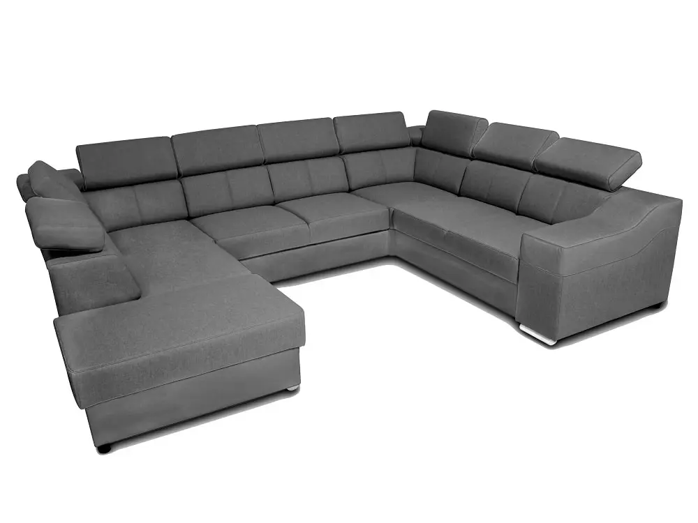 SOFÁ EN FORMA DE U I 7 PLAZAS I CAMA EXTRAIBLE I REPOSACABEZAS RECLINABLES I 335 CM X 260 CM ANGELA GRIS TELA