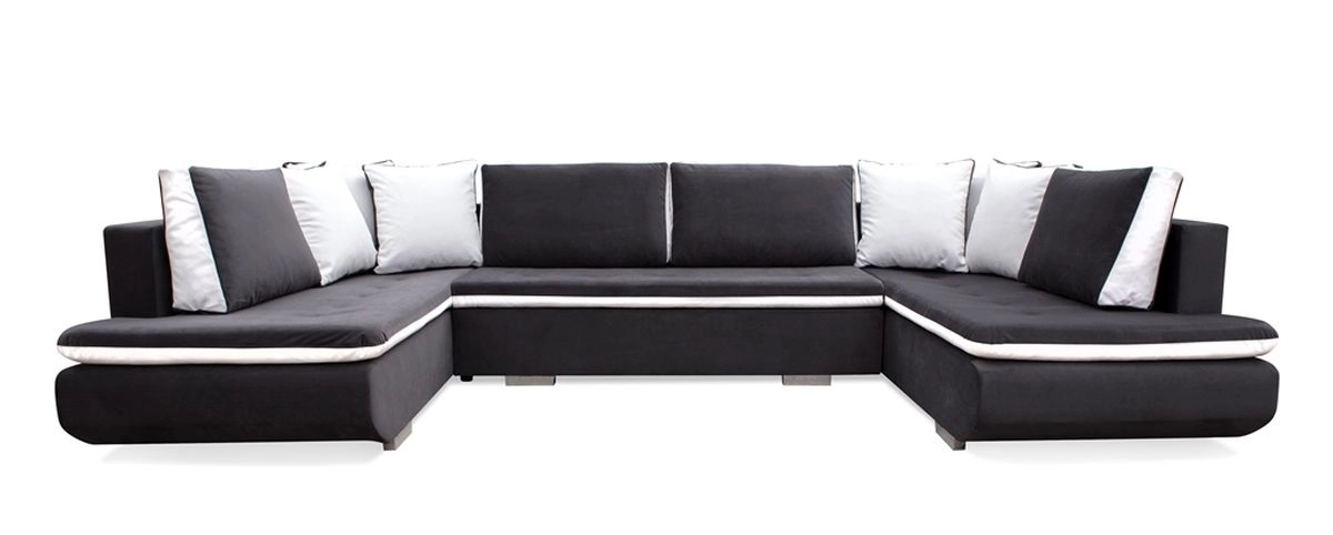 SOFÁ CAMA CON ARCÓN FORMA DE U 367 CM X 200 CM ARGENT GRIS OSCURO TELA/BLANCO POLIPIEL