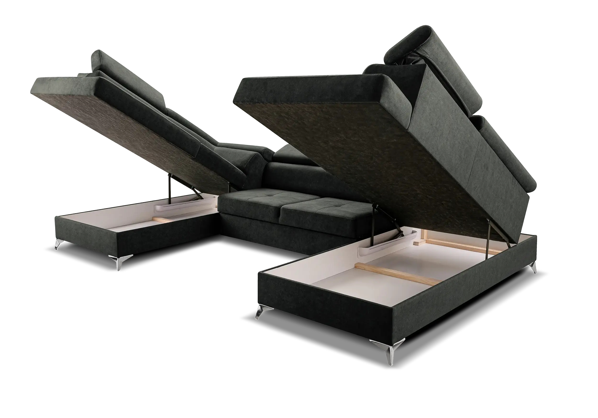 SOFÁ CAMA CON DOS ARCÓNES FORMA DE U 350 CM X 202 CM MADRYT GRIS OSCURO