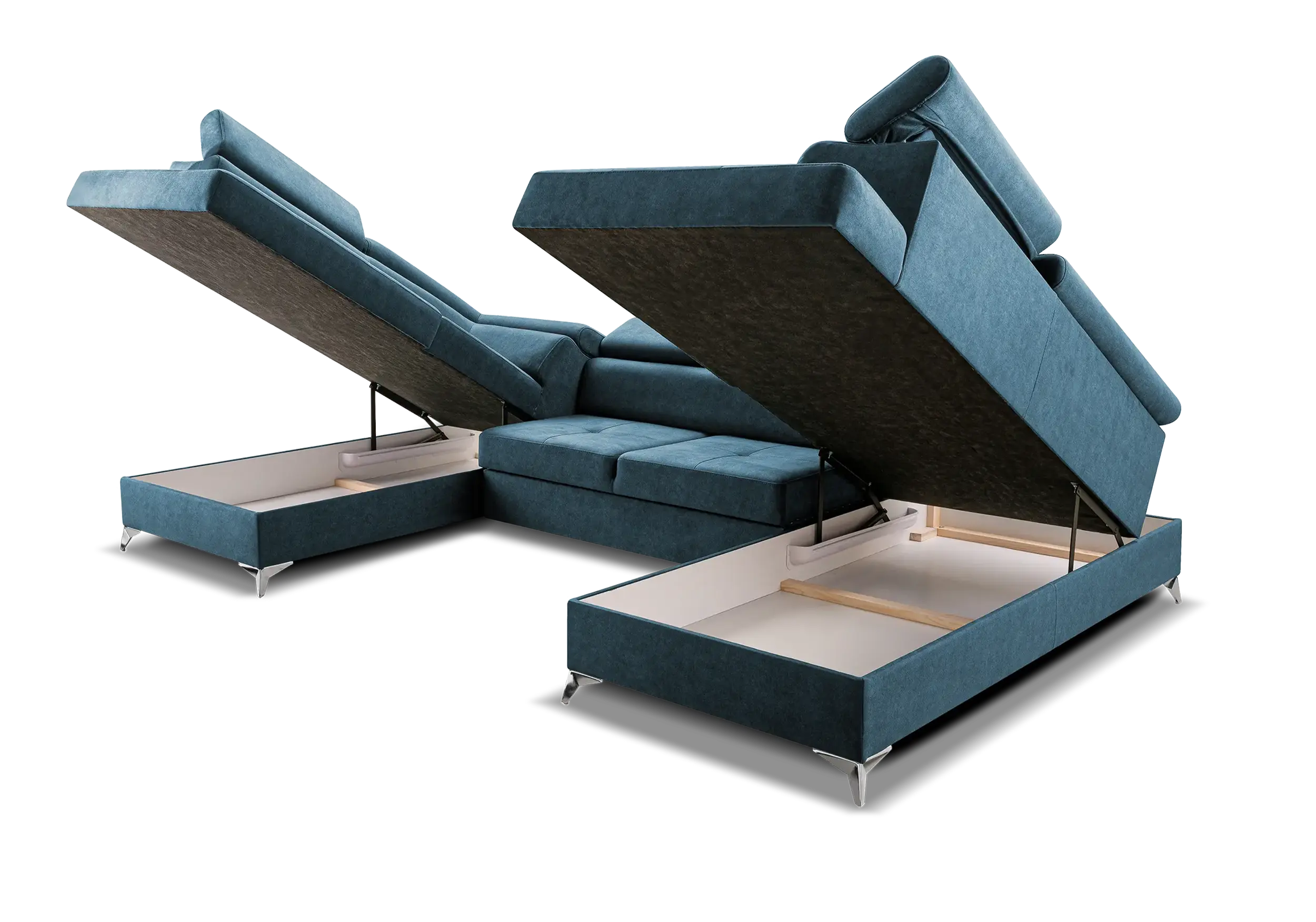 SOFÁ CAMA CON DOS ARCÓNES FORMA DE U 350 CM X 202 CM MADRYT AZUL