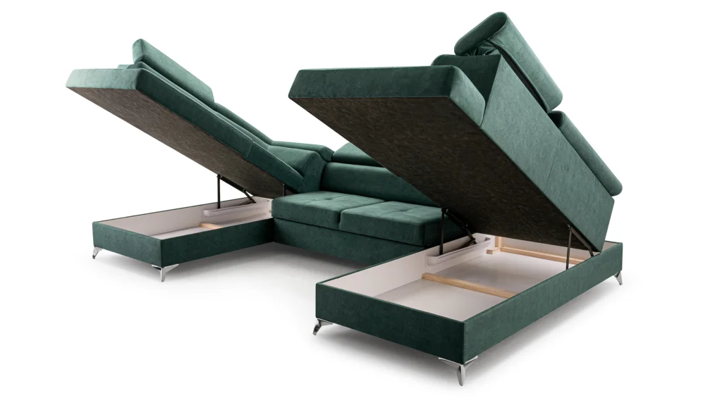 SOFÁ CAMA CON DOS ARCÓNES FORMA DE U 350 CM X 202 CM MADRYT VERDE