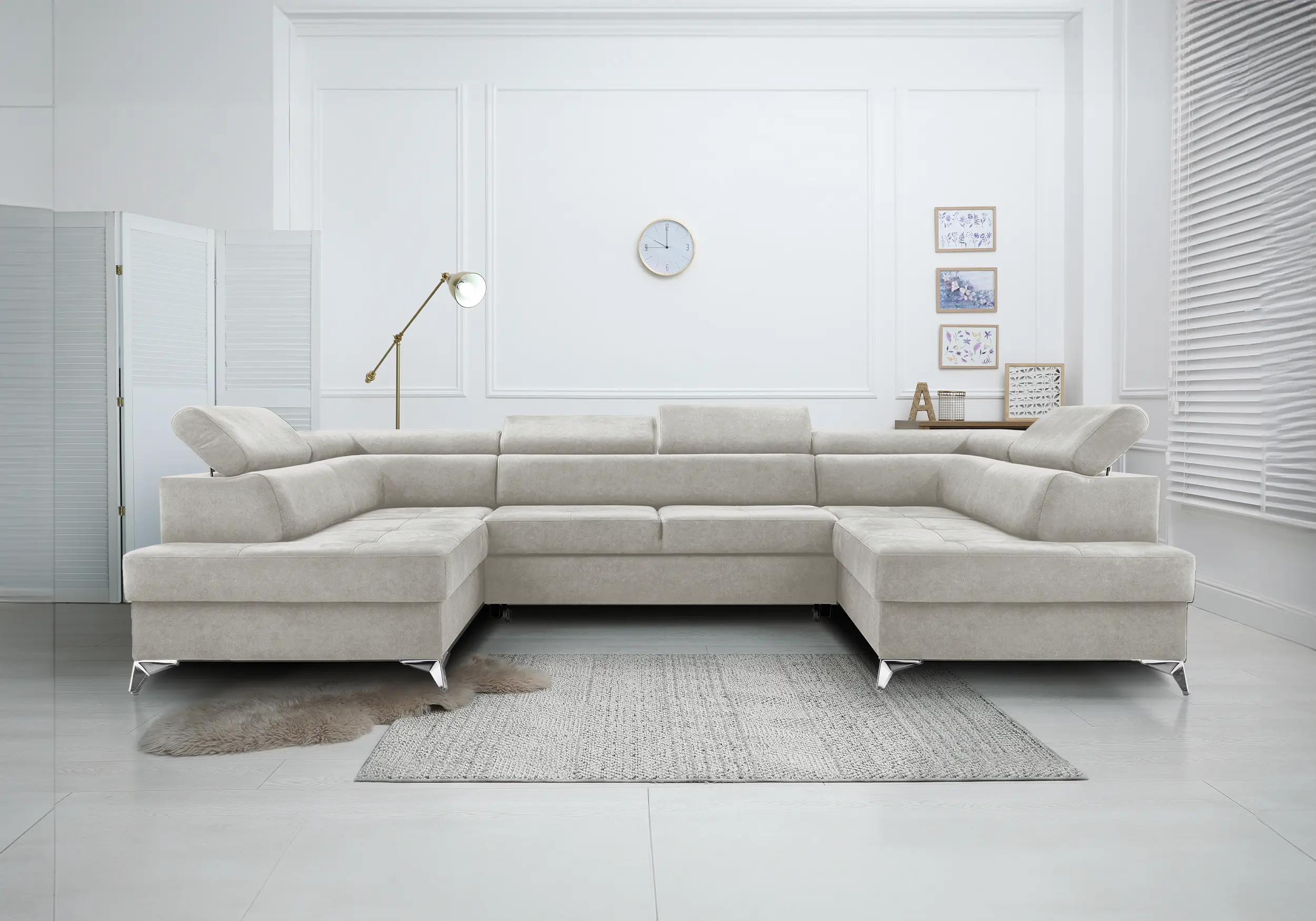 SOFÁ CAMA CON DOS ARCÓNES FORMA DE U 350 CM X 202 CM MADRYT BEIGE