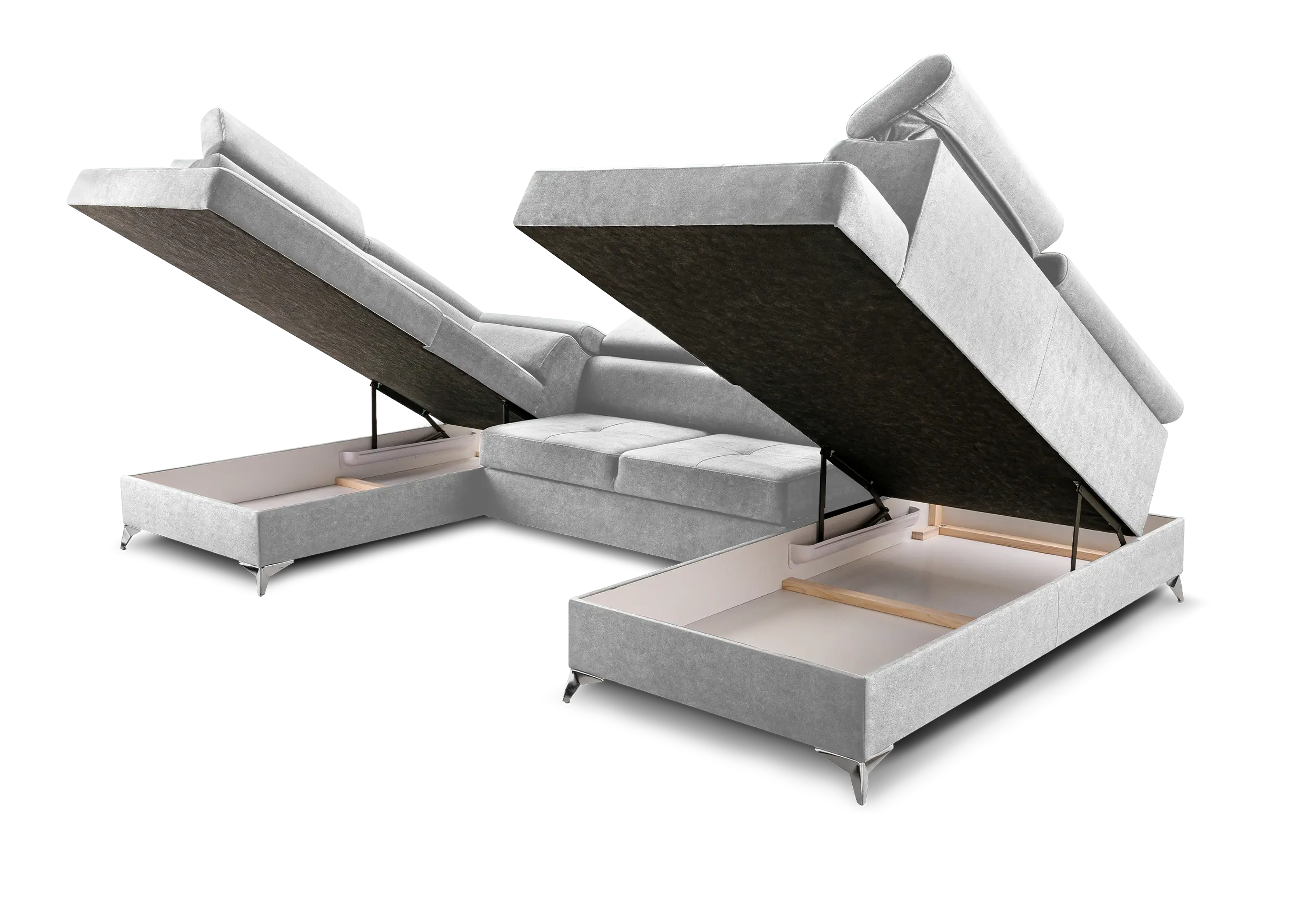 SOFÁ CAMA CON DOS ARCÓNES FORMA DE U 350 CM X 202 CM MADRYT GRIS CLARO