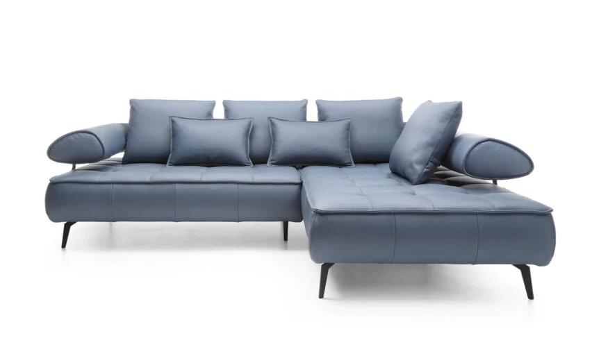 Sofá - piel natural asiento extensible eléctrico azul SELEDO L