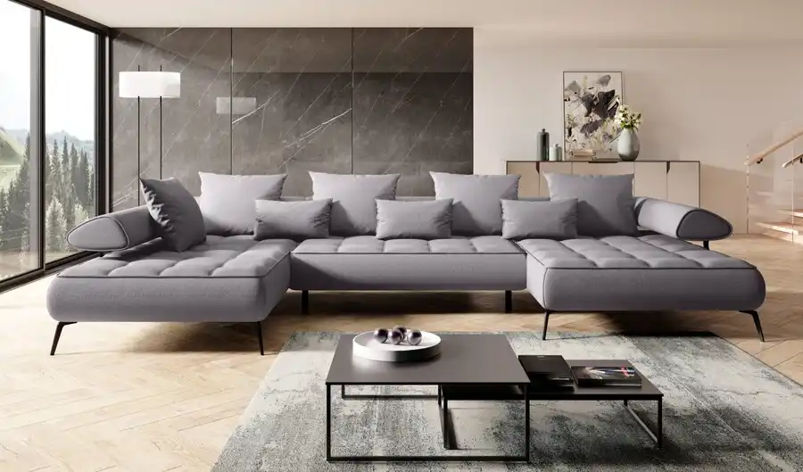SOFÁ MODERNO I ASIENTO EXTENSIBLE ELÉCTRICO PATAS ALTAS 385 CM X 224 SELEDO XL GRIS