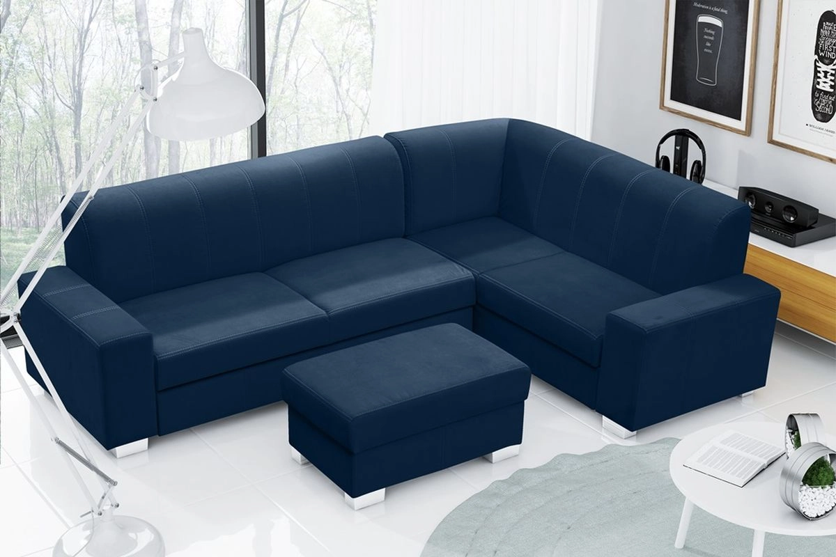Sofá rinconera cama con arcón y puf ‒ MECENAS, Azul, 277x195