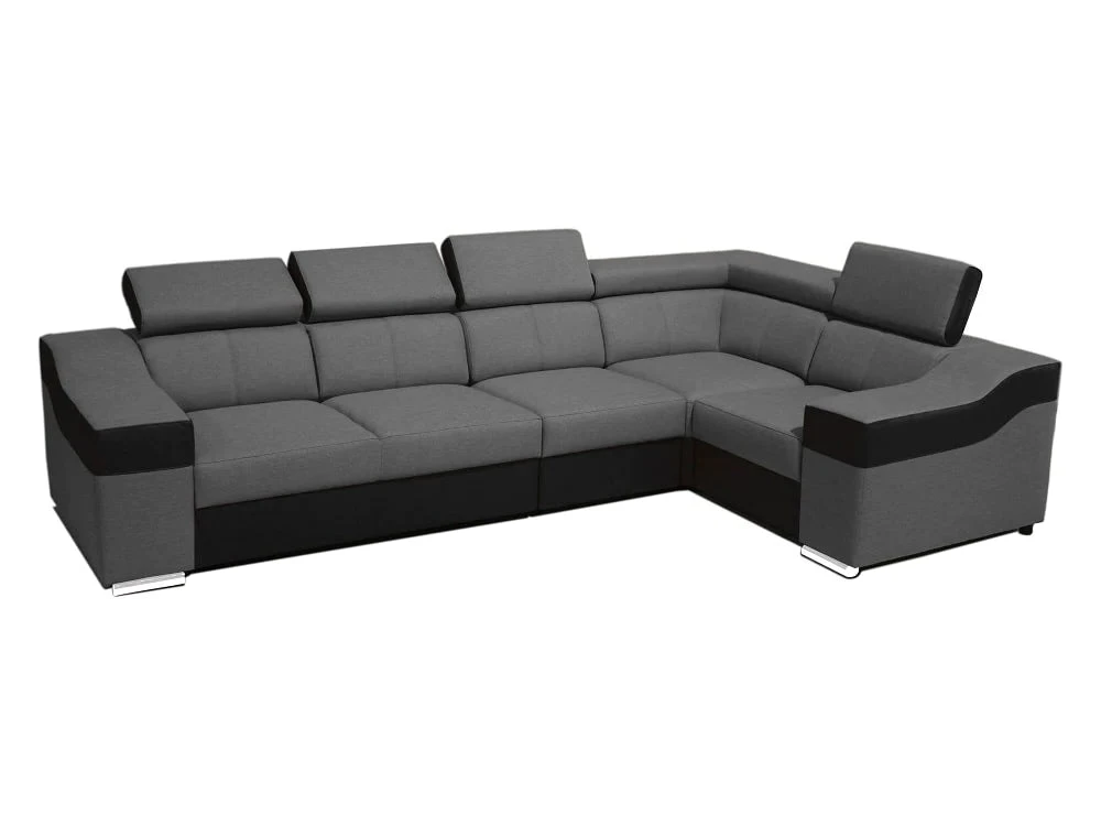 Sofá rinconera con altos reposacabezas y respaldos reversible 5 plazas – Eva, tela / polipiel, gris / negro