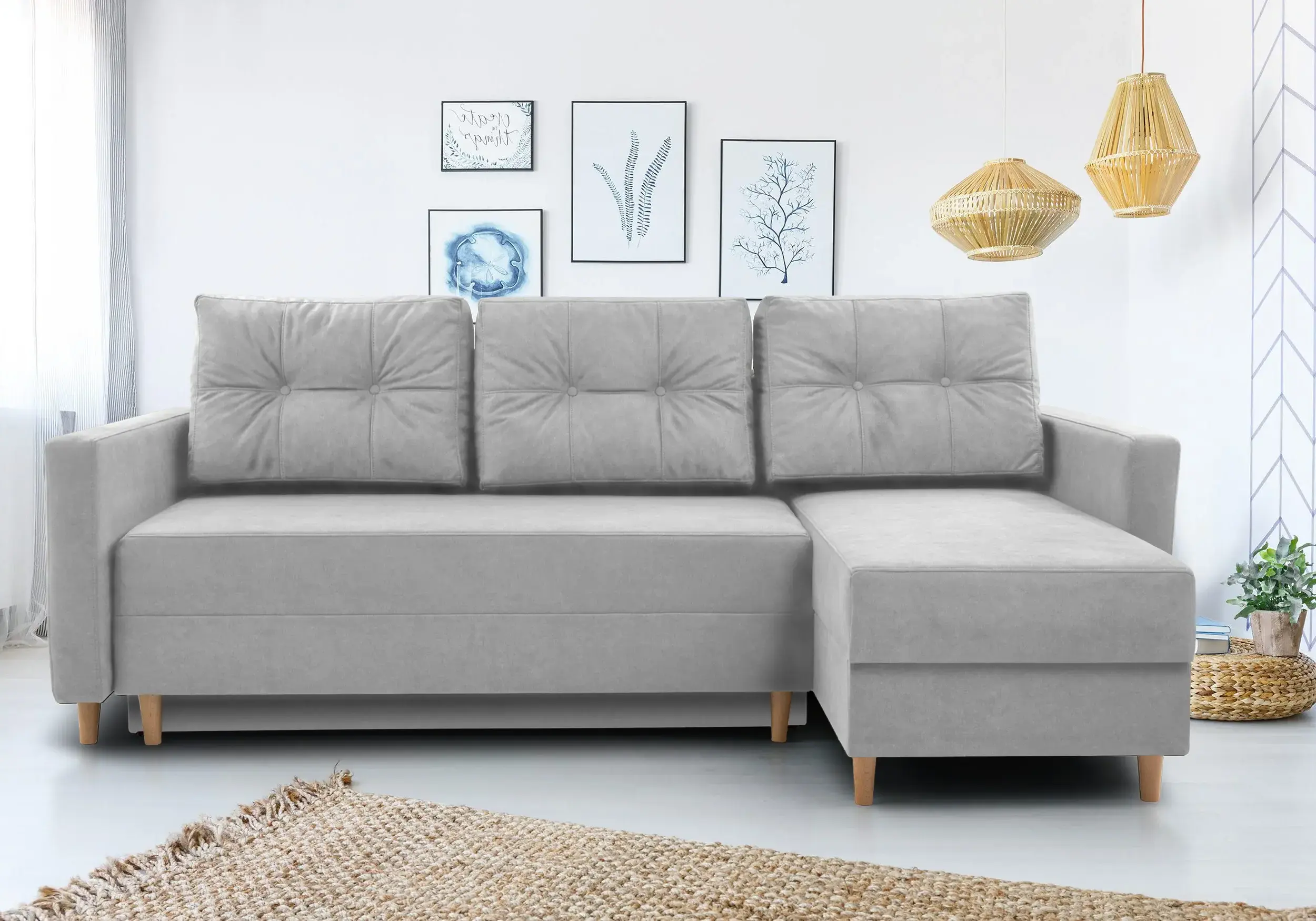 SOFÁ CAMA CON DOS ARCÓNES REVERSIBLE PATAS ALTAS 233 CM X 146 METRO GRIS CLARO
