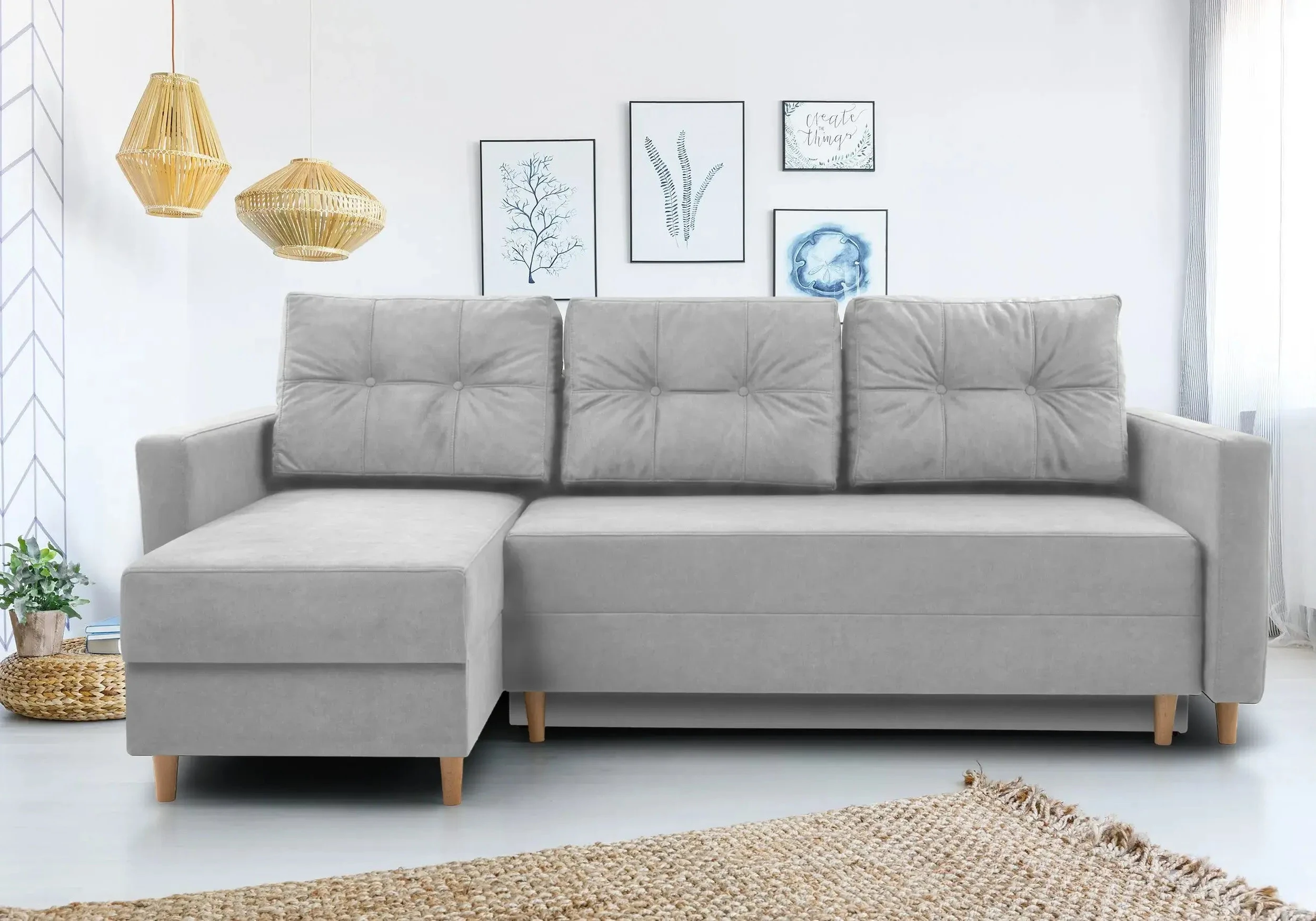 SOFÁ CAMA CON DOS ARCÓNES REVERSIBLE PATAS ALTAS 233 CM X 146 METRO GRIS CLARO