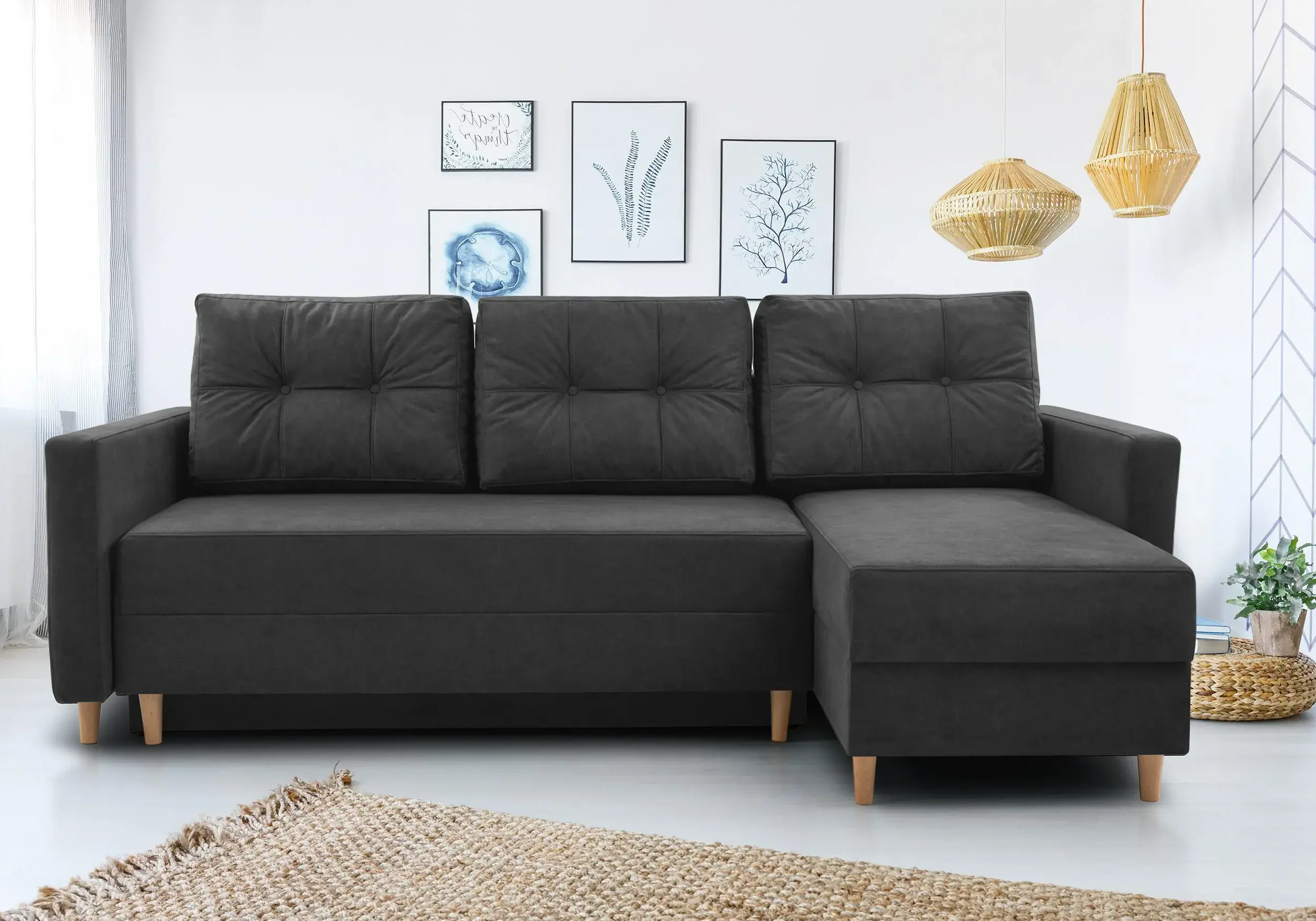 SOFÁ CAMA CON DOS ARCÓNES REVERSIBLE PATAS ALTAS 233 CM X 146 METRO GRIS OSCURO