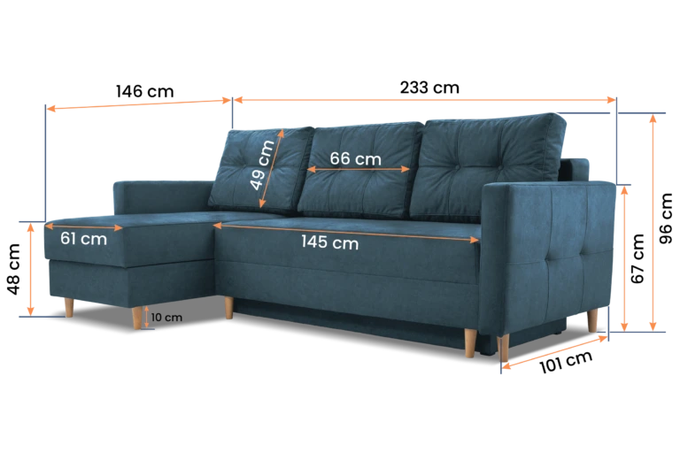 SOFÁ CAMA CON DOS ARCÓNES REVERSIBLE PATAS ALTAS 233 CM X 146 METRO AZUL