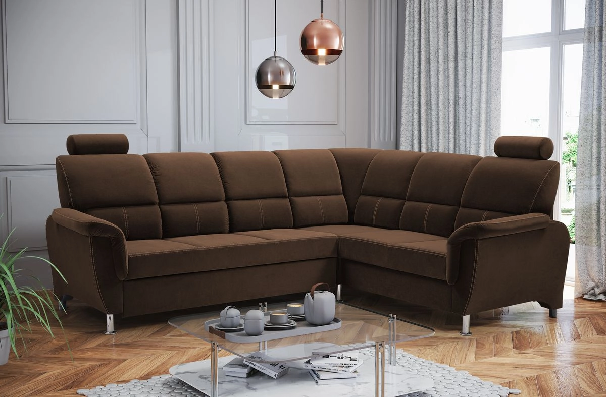 Sofá rinconera con cama y arcón - Diana, Marrón, 275x220