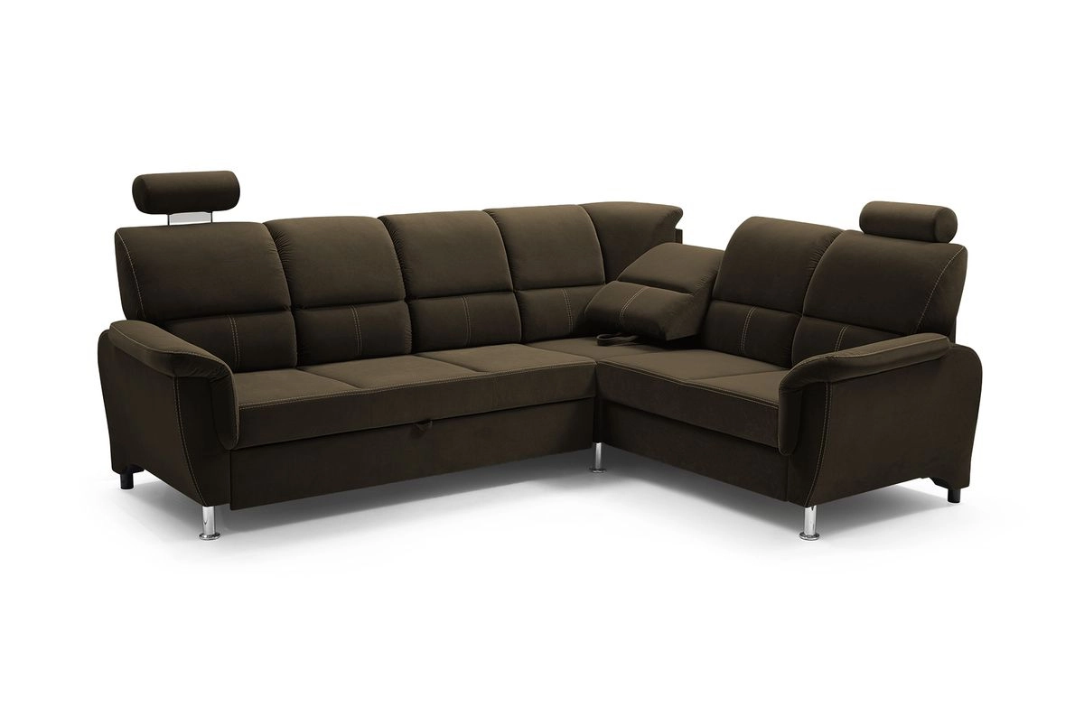 Corner sofa with bed and storage - Diana, Brown, 275x220
