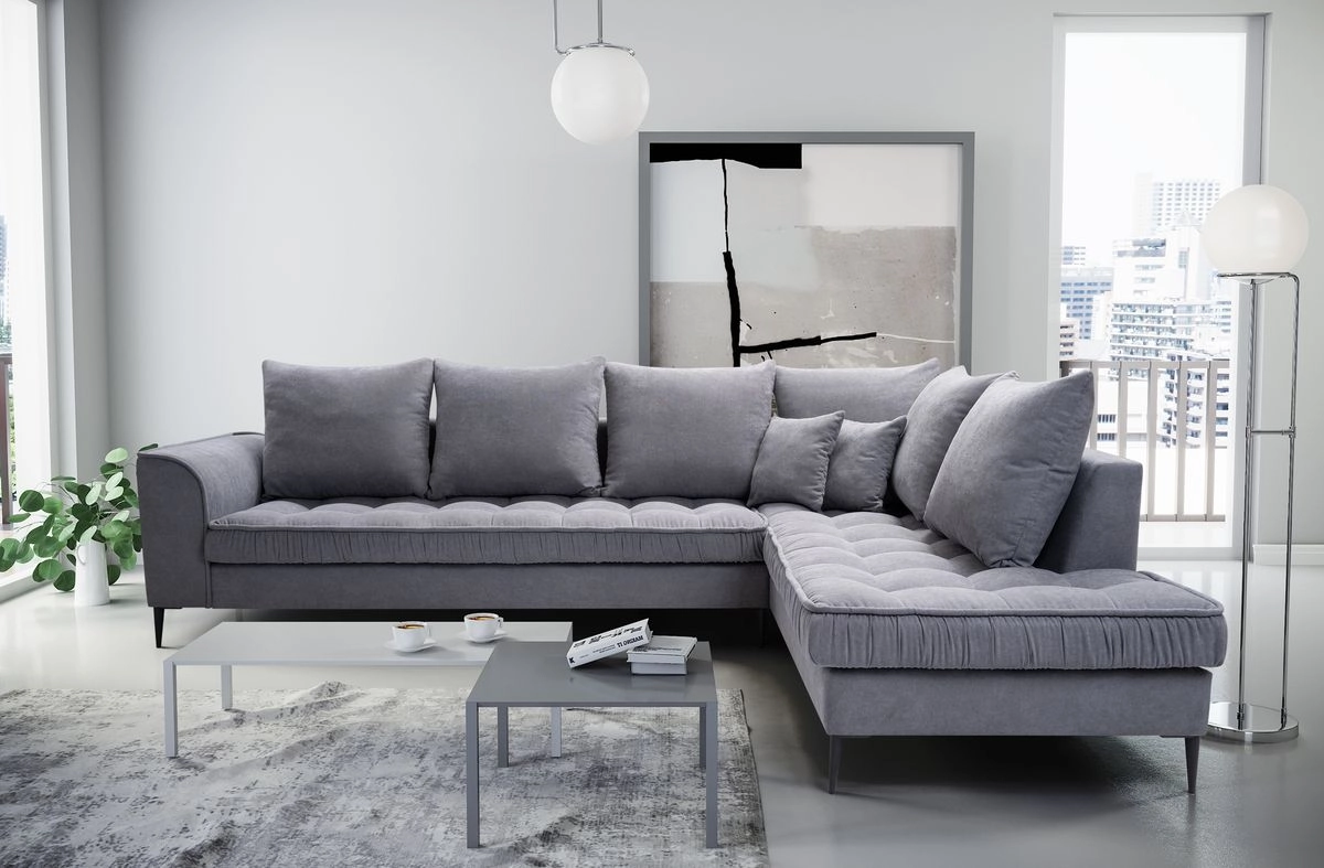 Large Scandinavian-style corner sofa - Lena, Gray, 306x227