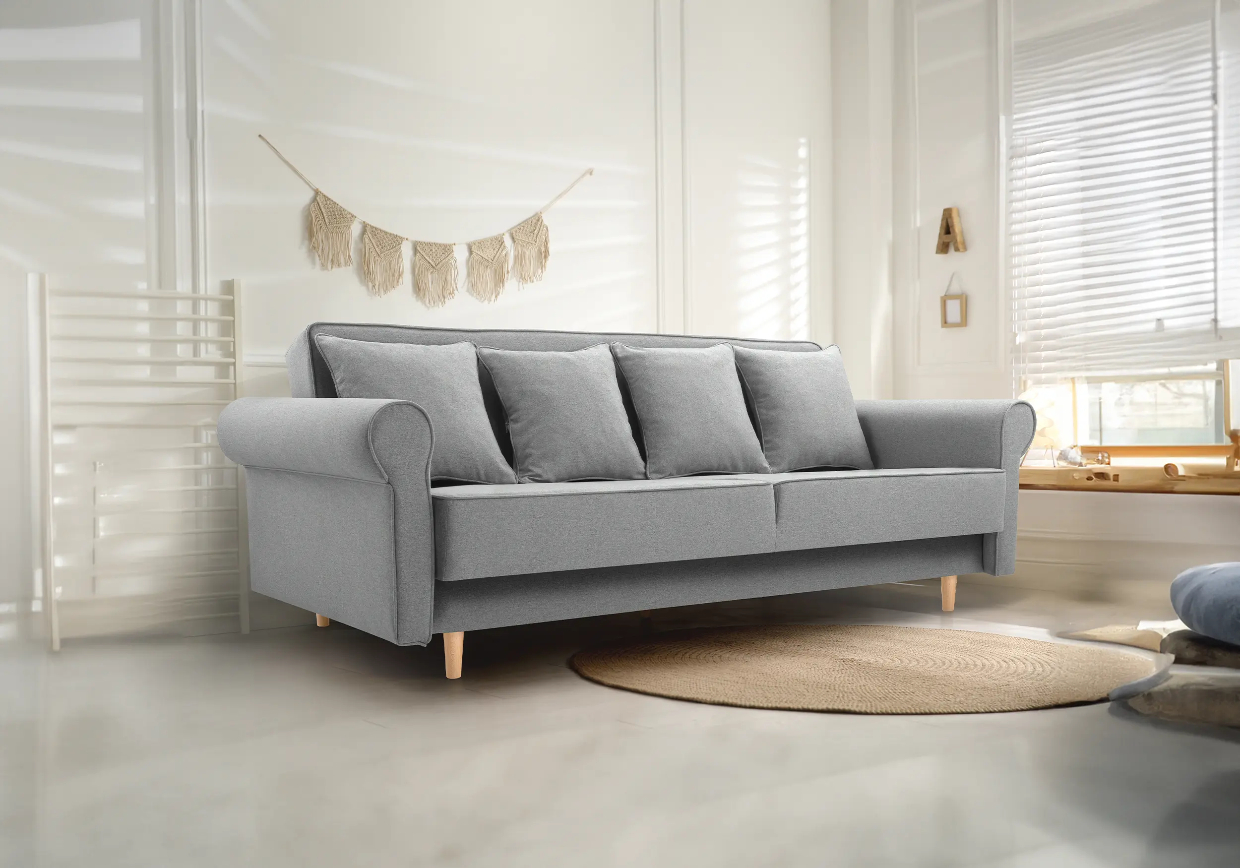 SOFÁ CAMA EXTRAIBLE 216 CM KRYSTYNA GRIS CLARO