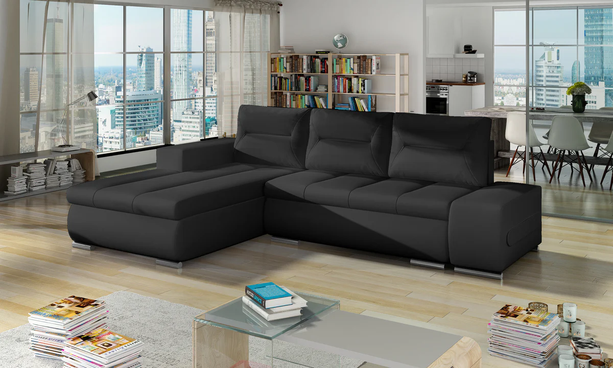 SOFÁ CAMA CON ARCÓN 275 CM X 180 CM OTTAVIO NEGRO POLIPIEL