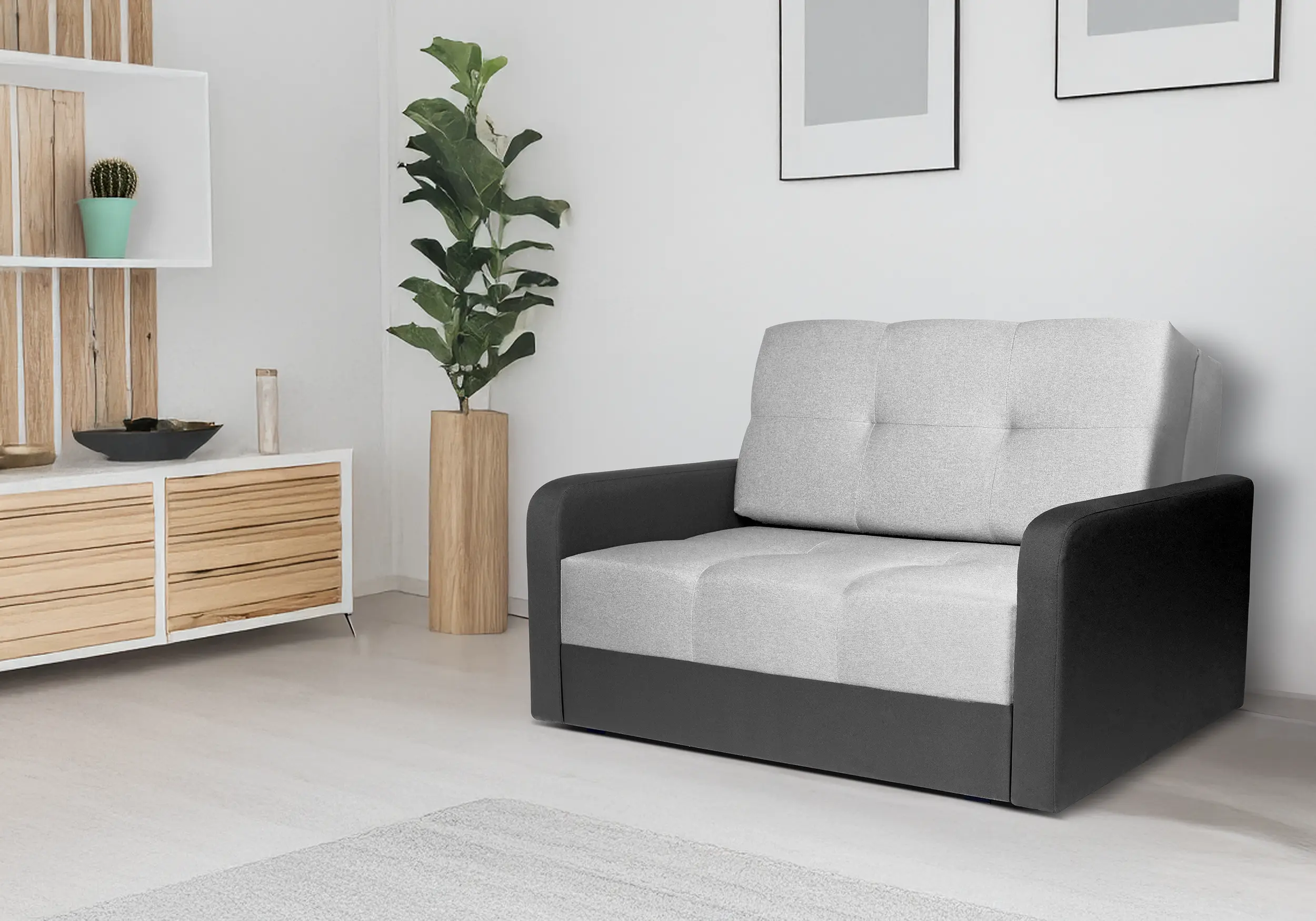 SOFÁ CAMA PEQUEÑO 1 PLAZA 104 CM TOP GRIS CLARO/GRIS OSCURO