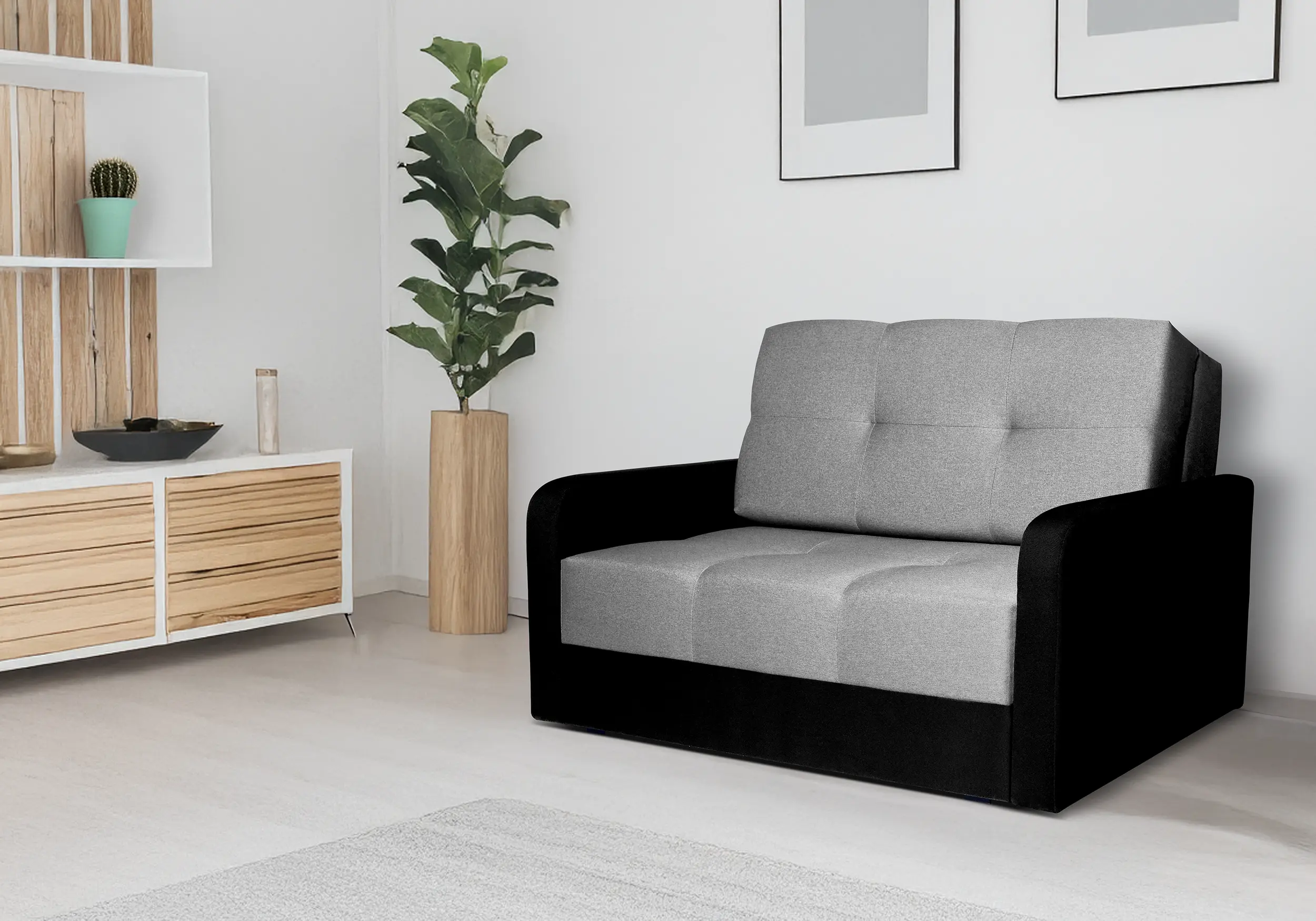 SOFÁ CAMA PEQUEÑO 2 PLAZAS 132 CM TOP II GRIS/NEGRO