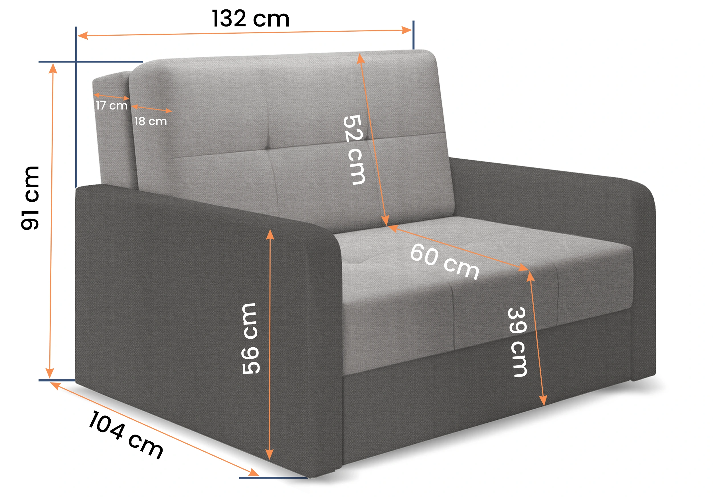 SOFÁ CAMA PEQUEÑO 2 PLAZAS 132 CM TOP II GRIS CLARO/GRIS OSCURO