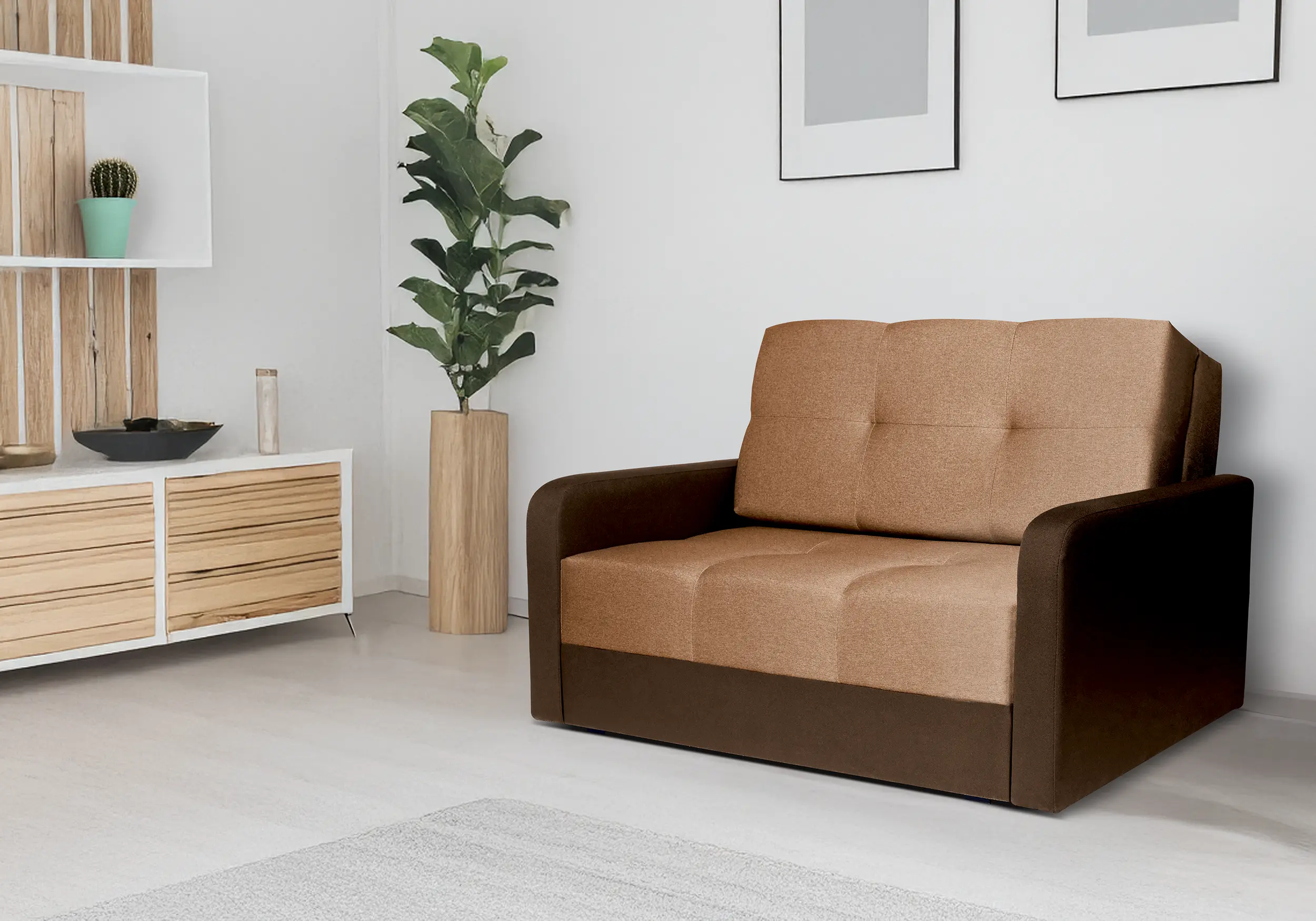 SOFÁ CAMA PEQUEÑO 1 PLAZA 104 CM TOP MARRÓN CLARO/MARRÓN