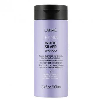 Фото Тонирующий антижелтый шампунь для нейтрализации желтого оттенка светлых волос LAKME Teknia White Silver Shampoo, 100 мл