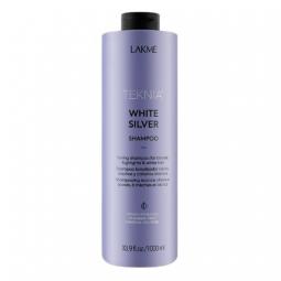 Тонирующий антижелтый шампунь для нейтрализации желтого оттенка светлых волос LAKME Teknia White Silver Shampoo, 1000 мл