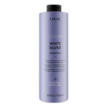 Фото Тонирующий антижелтый шампунь для нейтрализации желтого оттенка светлых волос LAKME Teknia White Silver Shampoo, 1000 мл