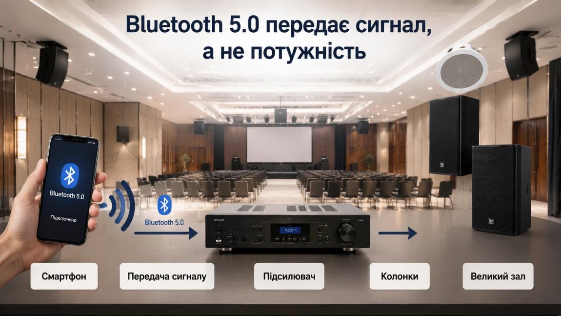 Bluetooth 5.0 в підсилювачах: чи вистачить потужності для великого залу?