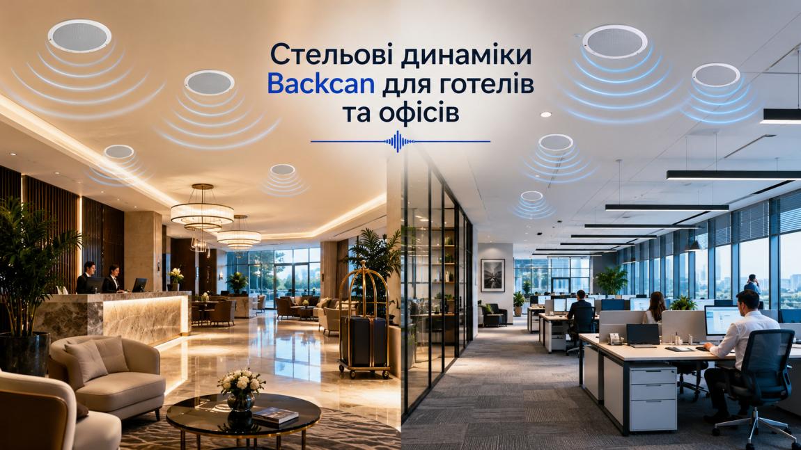 Звук у готелі та офісі: переваги стельових динаміків з корпусом Backcan