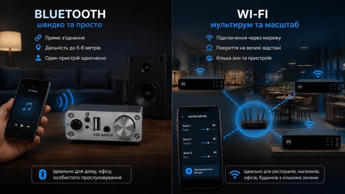 Bluetooth vs Wi-Fi у підсилювачах: яка різниця на практиці